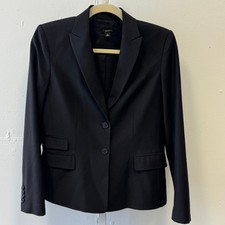 Ann Taylor Petite Wool Blend Career Minimalist Button Blazer Jacket Sz 4P Black