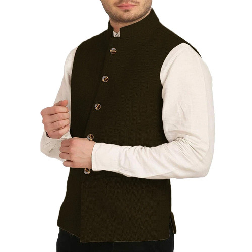 Mens Stand Up Collar Vintage Tweed Herringbone Waistcoat Vest Wedding Wool Groom - Picture 23 of 23