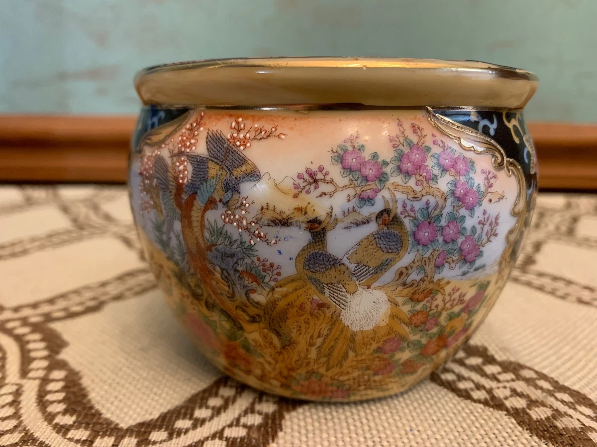 Vintage 1970's Satsuma-Style Porcelain Art Pottery Fish Bowl Planter/Vase