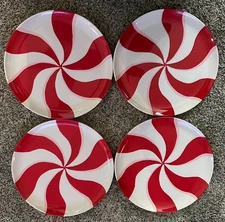NEW SET of 4 Candy Cane Dinner Plates 10" Melamine BPA FREE DISHWASHER SAFE