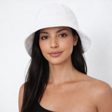 Vtg Women's White Terry Bucket Hat Neutral Retro Y2K School Spring Travel Twee
