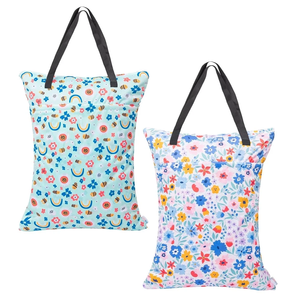 Bolsa colgante con doble cremallera en seco húmedo - Gran capacidad para pañales de tela (paquete de 2) Foto 3 de 4