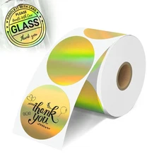 400/Roll Gold Holographic Thermal Labels 2" Round Thank You Stickers Logo Design