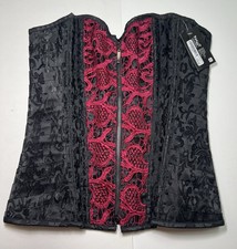 Spirit Halloween Women  s Large Black  Magenta Gothic Lace-Up Corset/Bustier