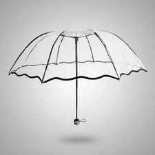 Transparent Folding Non-automatic Umbrella Ripple Edge Windproof Rain Umbrel