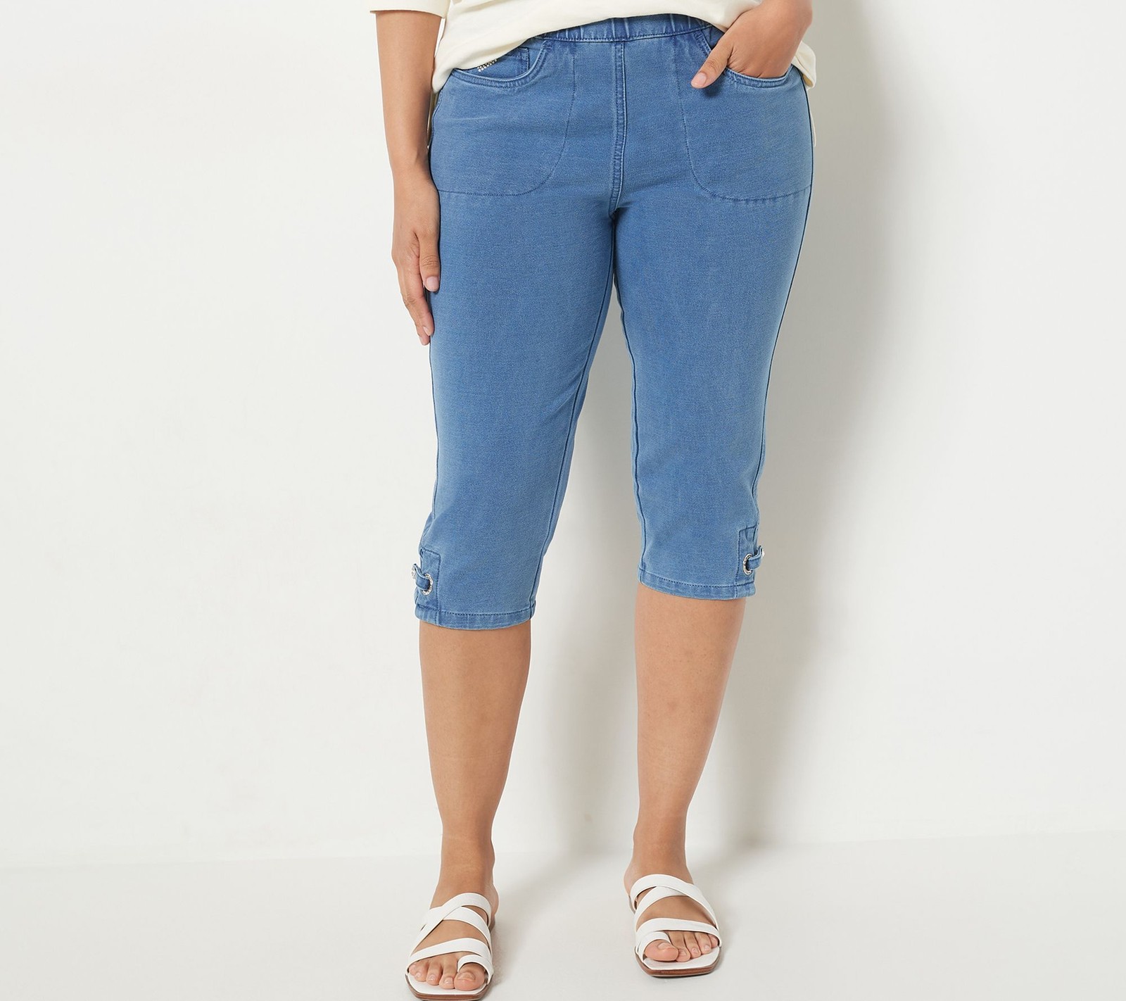 Quacker Factory Women's Plus Sz Pants 3X DreamJeannes Pedal Pushers Blue A393434