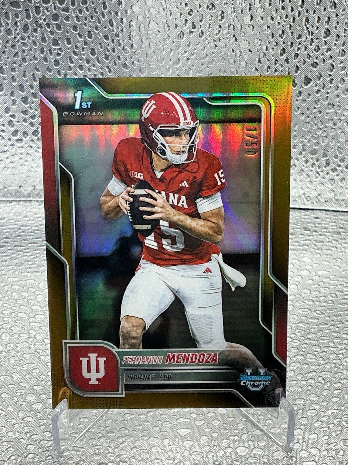 Fernando Mendoza 2025 Bowman U Chrome 1st True Gold Refractor 01/50 Bookend 