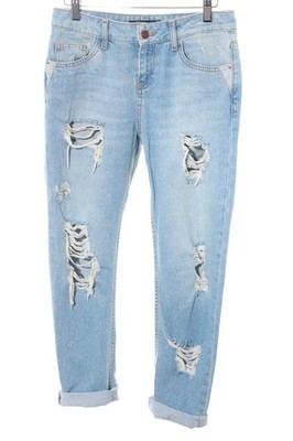 ZARA BASIC Slim Jeans Damen Jeans Gr. DE 32 himmelblau Destroy-Optik