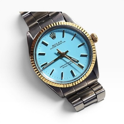 Rolex Oyster Perpetual 34 mm Two Tone Blue Turquoise Dial Watch 1002 Circa 1967