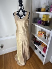 Alex Evenings Gold Shimmer Iridescent Beaded Maxi Sz 12 sleeveless lightweight