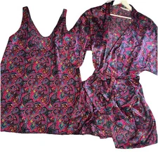 Vintage Womens Lingerie Set Erica Taylor Nightie Chemise & Robe Purple L large