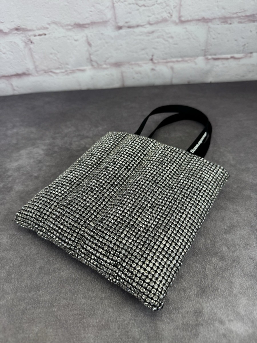 Alexander Wang Mesh Quilted Heiress Black Rhinestone Mini Tote Bag