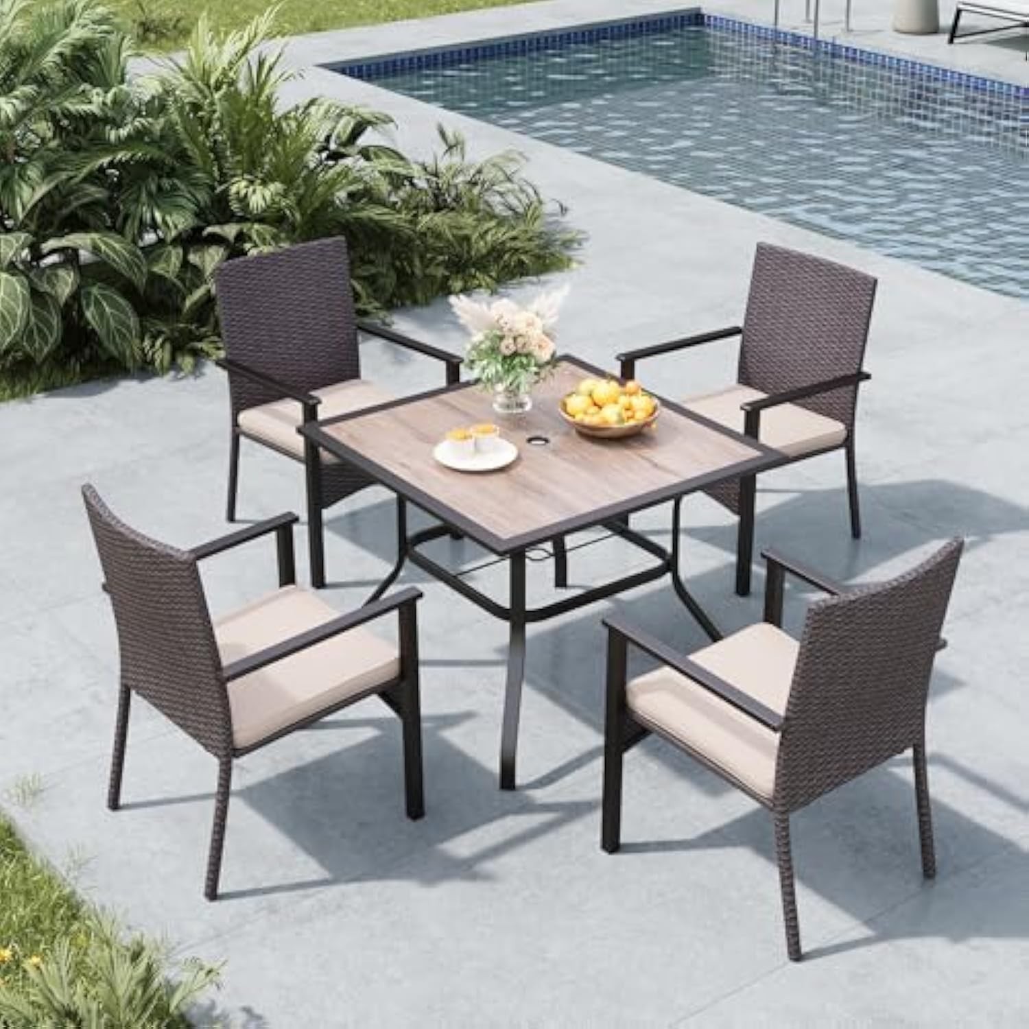 5-Piece Outdoor Dining Set with Square Table and 4 Chairs for Patio