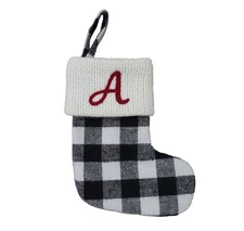 Letter A Buffalo Plaid Monogram Mini Stocking Checkered Black/White Xmas Holiday