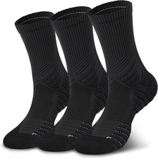 Compression Running Socks for Men, Coolmax Anti-Blister Cushion Crew Socks for A