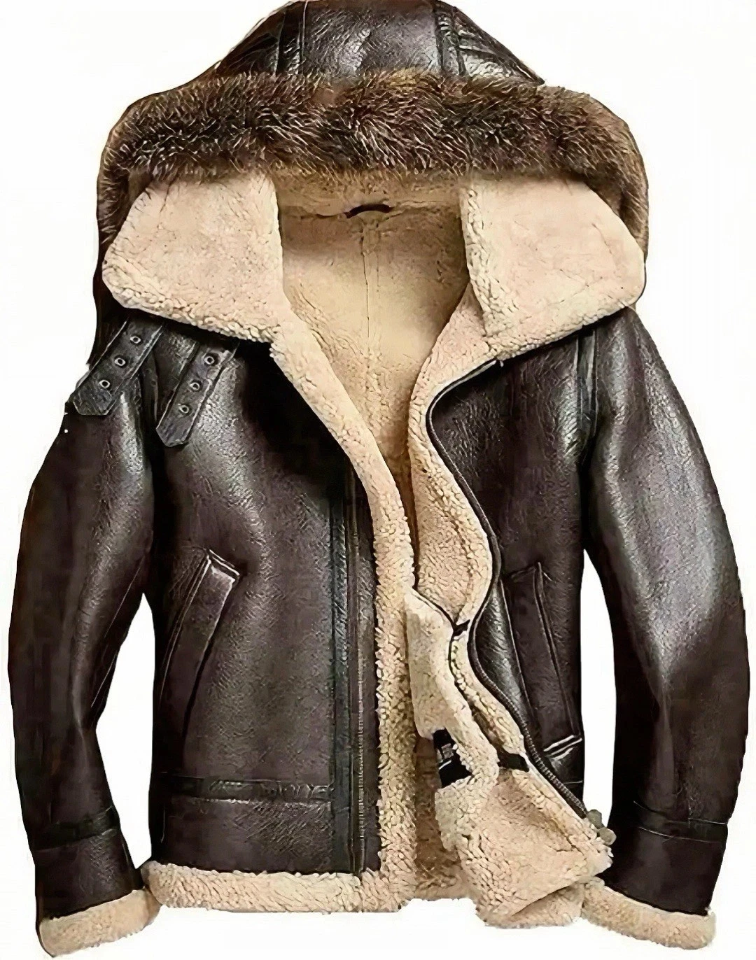 Men's Aviator Real Shearling Bomber Jacket, Sheepskin Original Leather Jacket