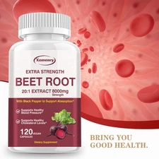 Beet Root 20:1 Extract 8000mg Capsules- Brain, Heart & Blood Pressure Support