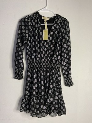 Michael Kors Layered Chiffon Fit & Flare Dress Black Silver Polka-Dot Petite P/S | eBay Michael Kors Layered Chiffon Fit & Flare Dress Black Silver Polka-Dot Petite P/S | eBay