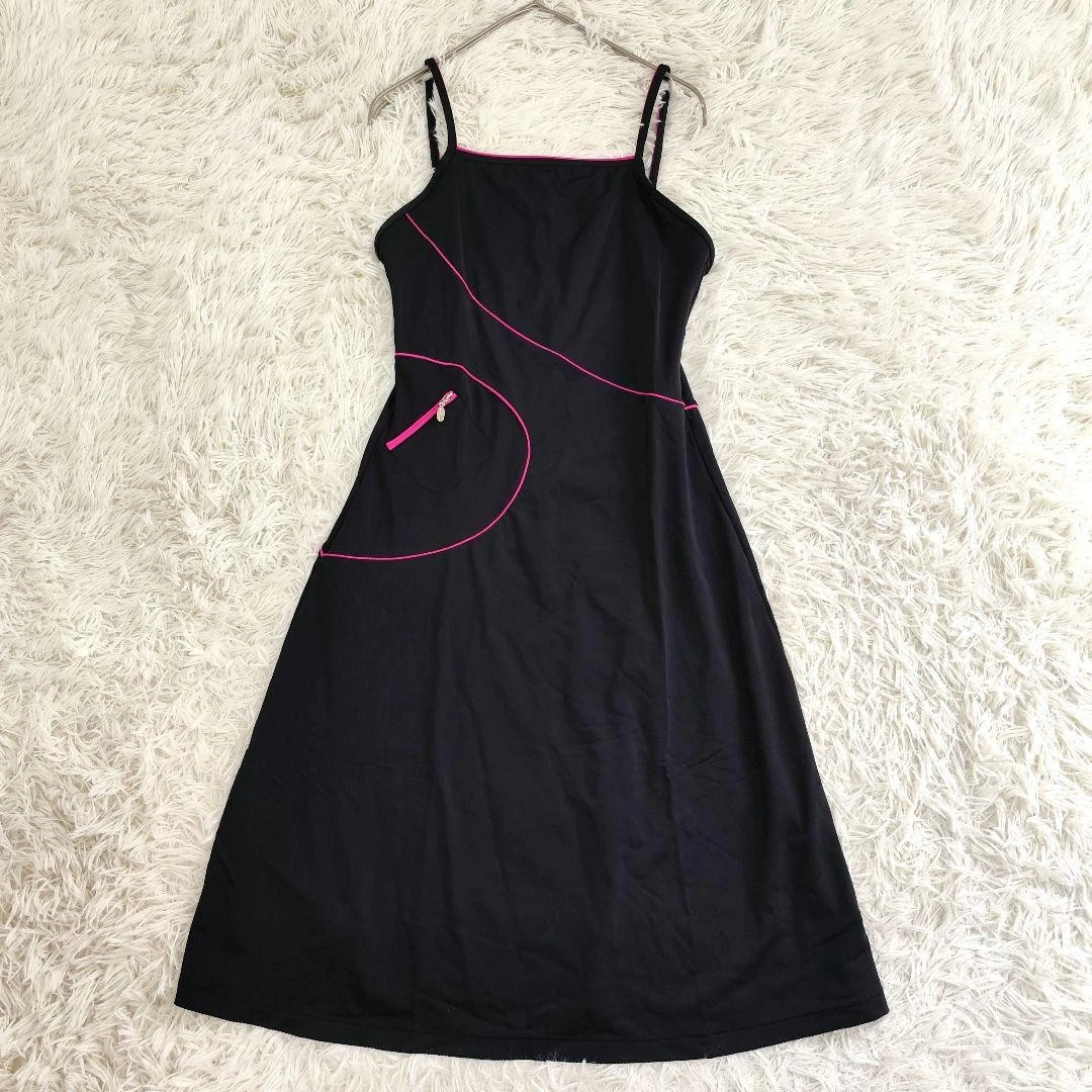 Chanel — CHANEL Black Pink Cami Dress Flare Long Dress Size 38 Authentic SR2046