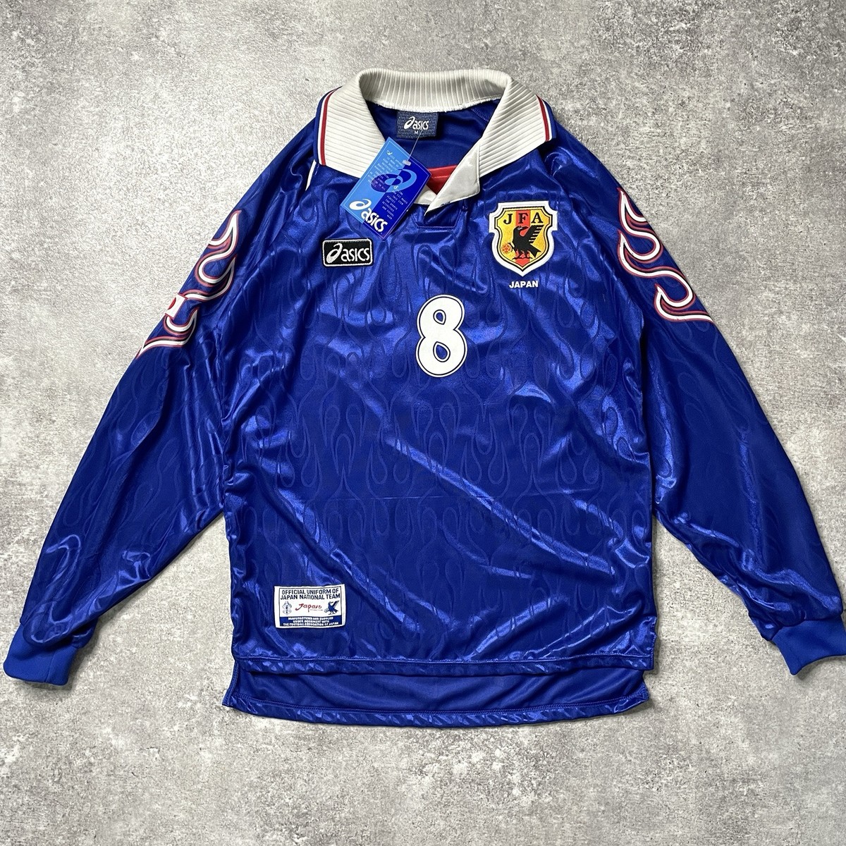 【98年】日本代表 中田英寿 アシックス 日本製 ユニフォーム 炎 ファイヤーL 98年】日本代表 中田英寿 アシックス 日本製 ユニフォーム 炎