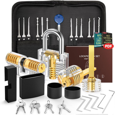 Lockpicking Set 32 Stück mit 4 Transparenten Trainingsschlössern und Handbuch