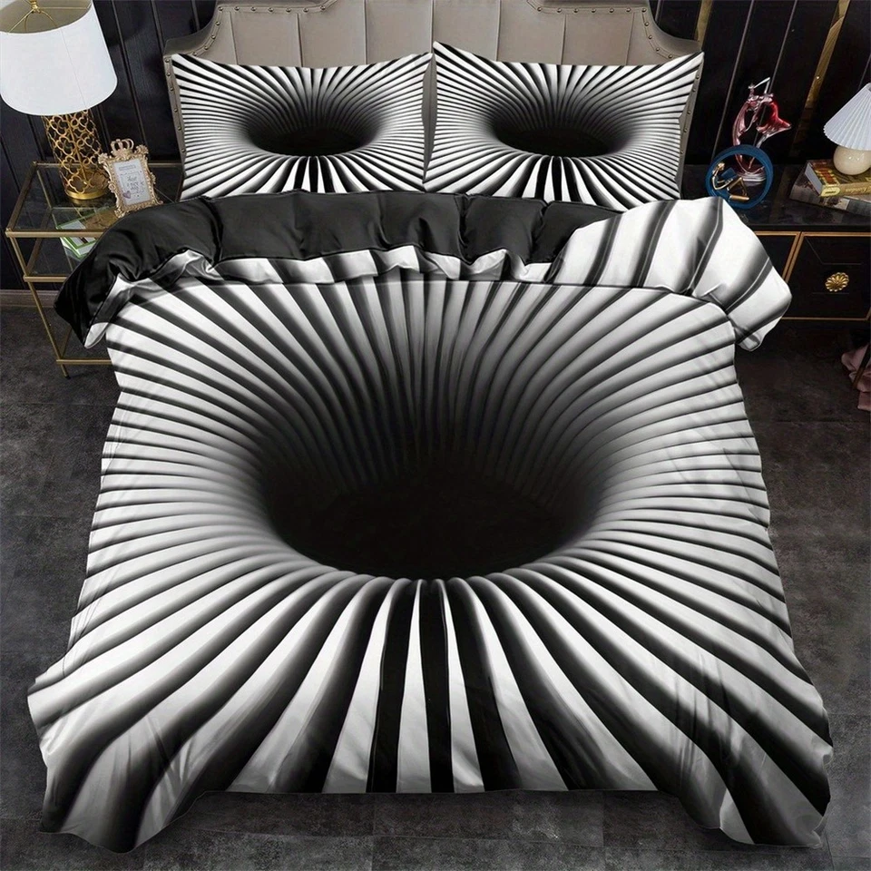 Juego de funda nórdica edredón suave vórtice a rayas fundas de almohada dobles tamaño king completo queen Foto 2 de 4