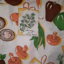 VTG Kitchen Themed Vegetable Fabric Tomato Mushroom Radish Carrot Onion 36