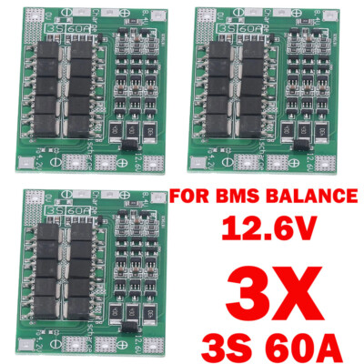 3x 3S 60A Battery Protection Board Balance Charge Discharge Module 12.6V For BMS