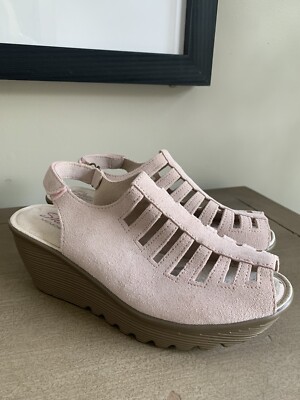 Skechers Light Pink Suede Sandals wedge slingback size