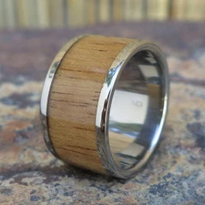 Hawaiian Design Jewelry Koa Wood Titanium Wedding Ring Band 12mm TRA-1001-12
