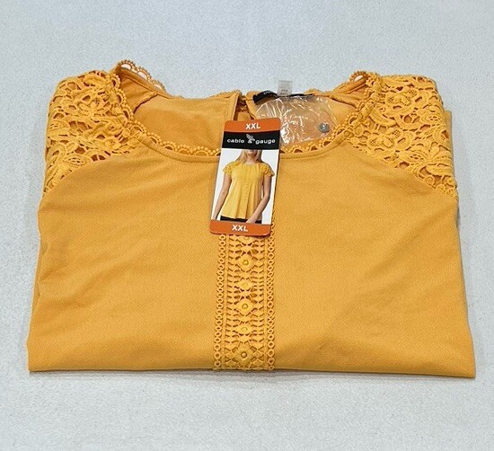 Cable & Gauge Women's Crew Neck Short Flutter Sleeve Blouse, Golden Apricot, XXL