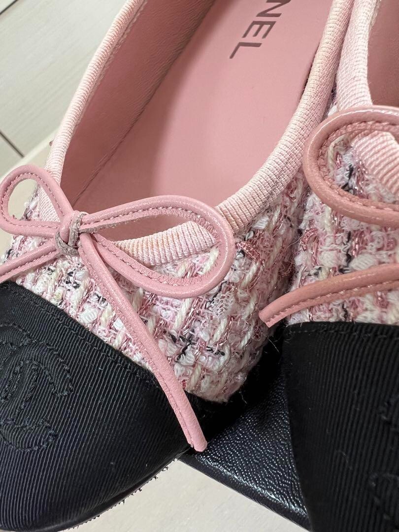 Chanel Ballet Shoes Pink Tweed With Coco Mark Size 36C US
