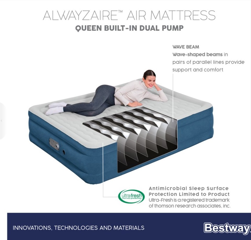 Bestway Alwayzair Queen Air Bed Inflatable Mattress Builtin Dual