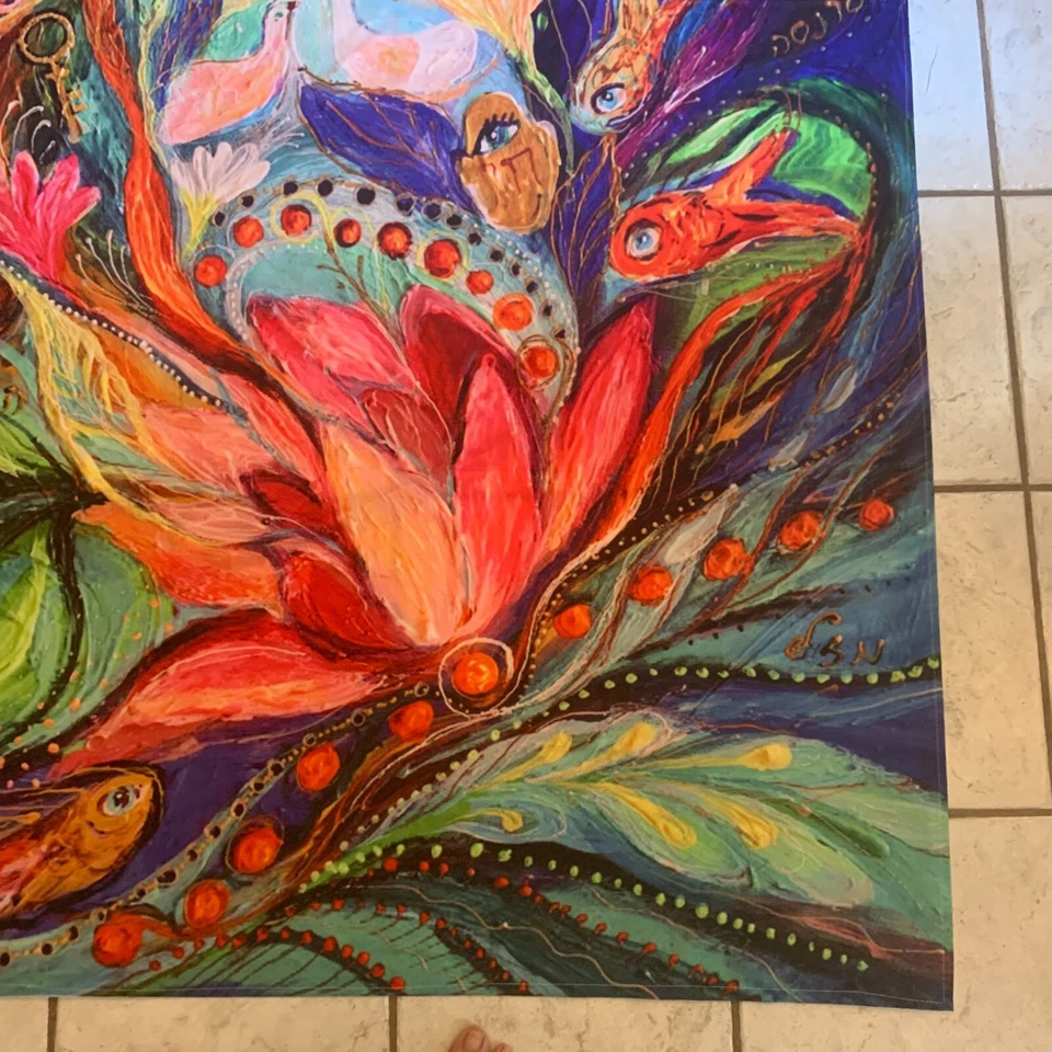 Simsant Colorido Flor de Agua Pez Dorado Pato Tapiz Colgante de Pared Arte Decoración del Hogar Foto 2 de 4