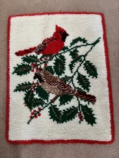 Vintage Cardinals Latch Hook Wall Hanging Complete Christmas Holiday Rug 33x26