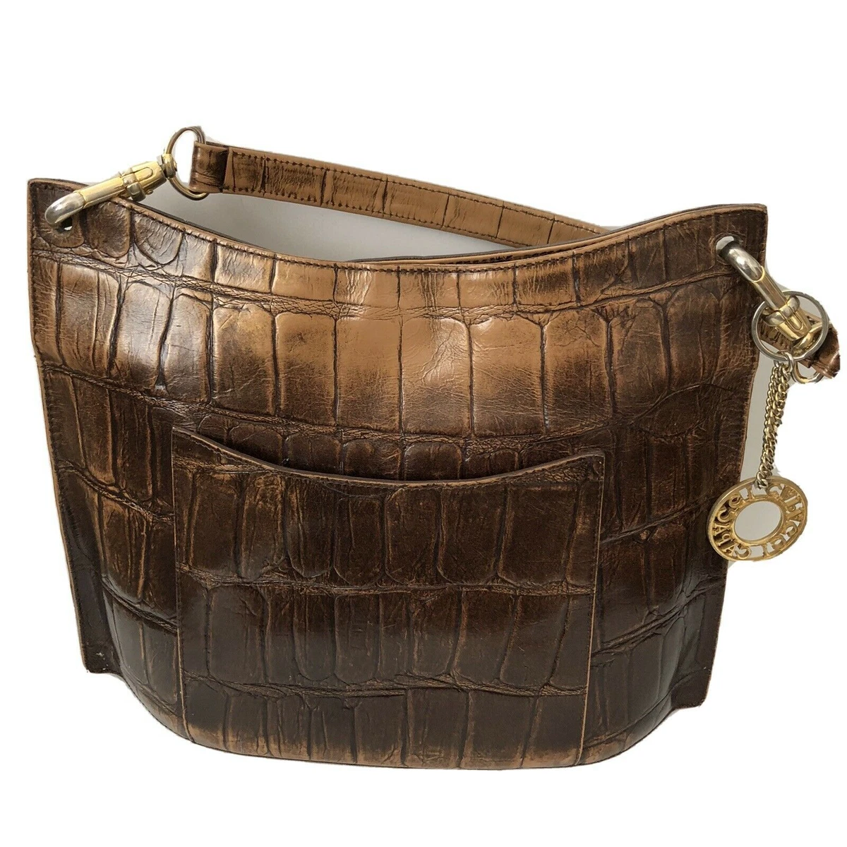 Capacci Brown Leather Animal Embossed Pattern Handbag Shoulder Gold  Hardware | eBay