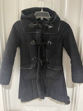 Rothschild Coat Girls L 6x Black Faux Suede/Fur Accents Toggle Buttons Pockets