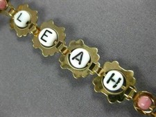 ESTATE WIDE 14K YELLOW GOLD 3D "LEAH" BABY GIRL NAME PLATE BRACELET 25322