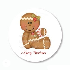 30 Merry Christmas Gingerbread Man Scrapbook Stickers 1.5" Round Envelope Seals