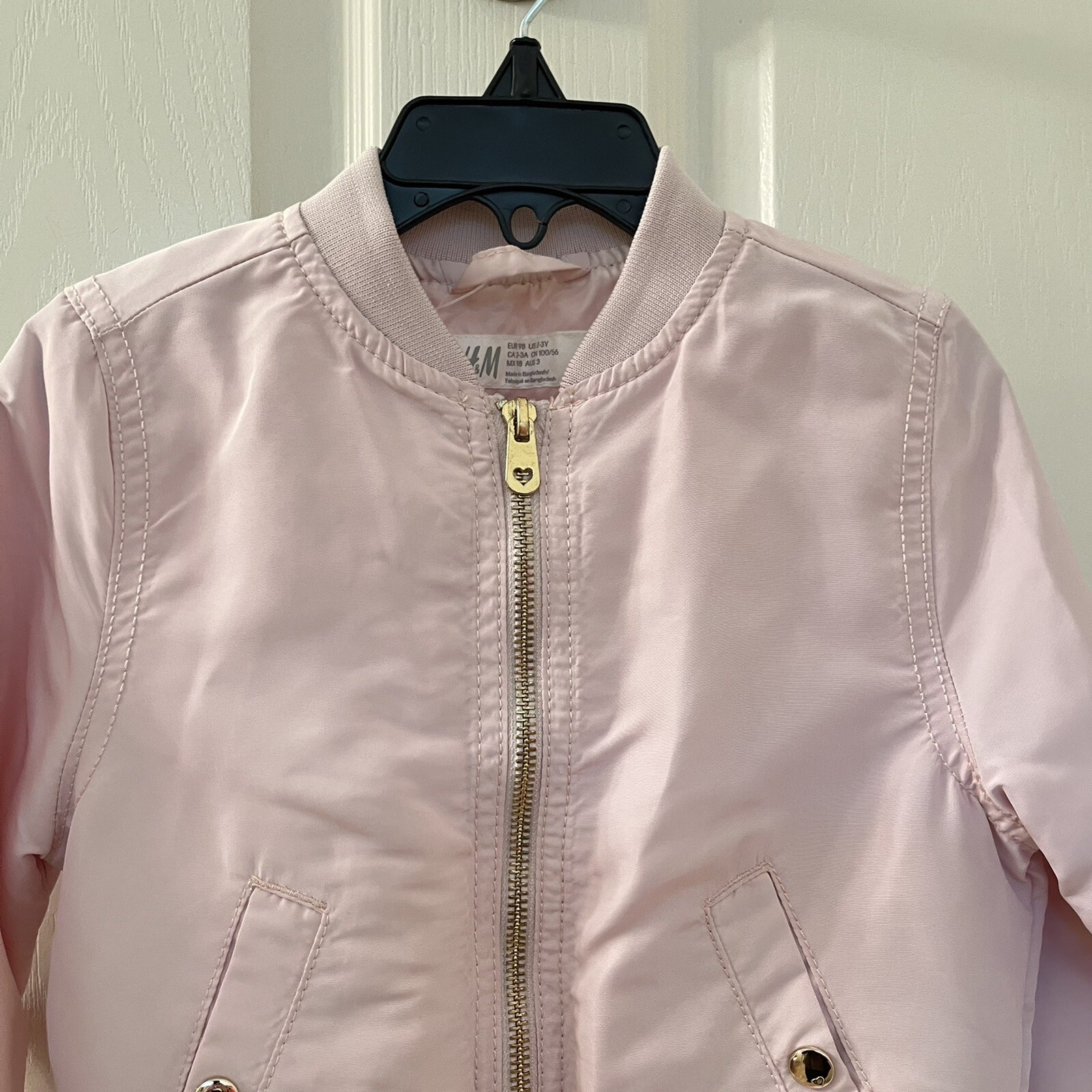 H&M Pale Pink Bomber Jacket Girls Size 2-3 years NWT thumbnail 2