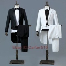 Mens Peak Lapel Tailcoat Suit Trousers Set Formal Dress Wedding Groomsman Tuxedo