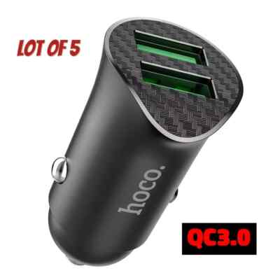 Lot of 5 dual USB QC3.0 port car charger, 18W