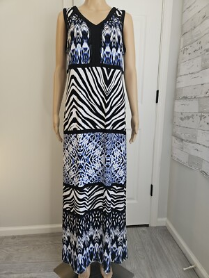 #ad Chicos Blue Kit Ikat Sleeveless Jersey Maxi Dress 1 US size Medium $24.65