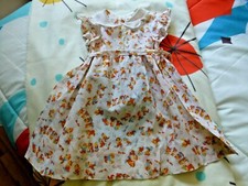 Vintage Baby Girl's Peter Pan Collar Dress W/ Seven Dwarfs Repeating Print Nice 