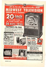 1952 Print Ad Midwest Televsion Console with Its Mammoth 20 Inch Picture Tube TV