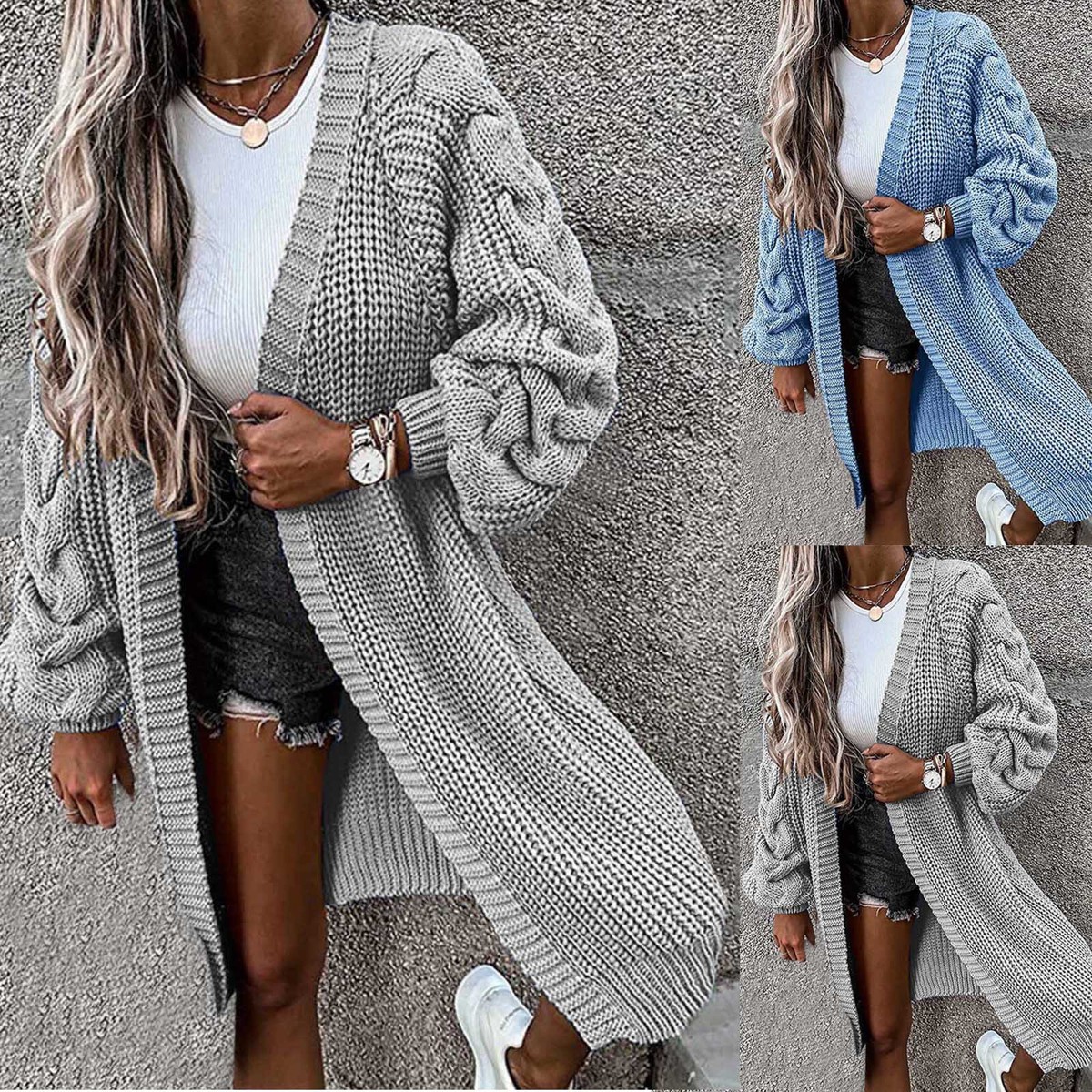 Women's Winter Open Front Long Sleeve Chunky Cable Knit Cardigan