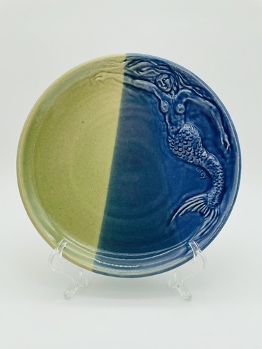 Chatham Keramik Steinzeug Erhöht 3D Meerjungfrau Teller 8,5" Blau Grün - Bild 1 von 10