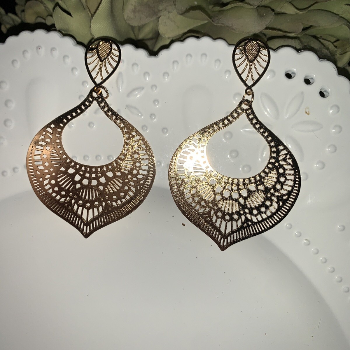 J CREW Copper Gold Sunrise Teardrop Dangle Laser Cut Earrings BRAND NEW ❤️tb