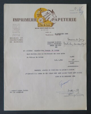 Rechnung 1956 PRIMERIE PAPETERIE PIEROTTI NICE illustrierter Kopf 32