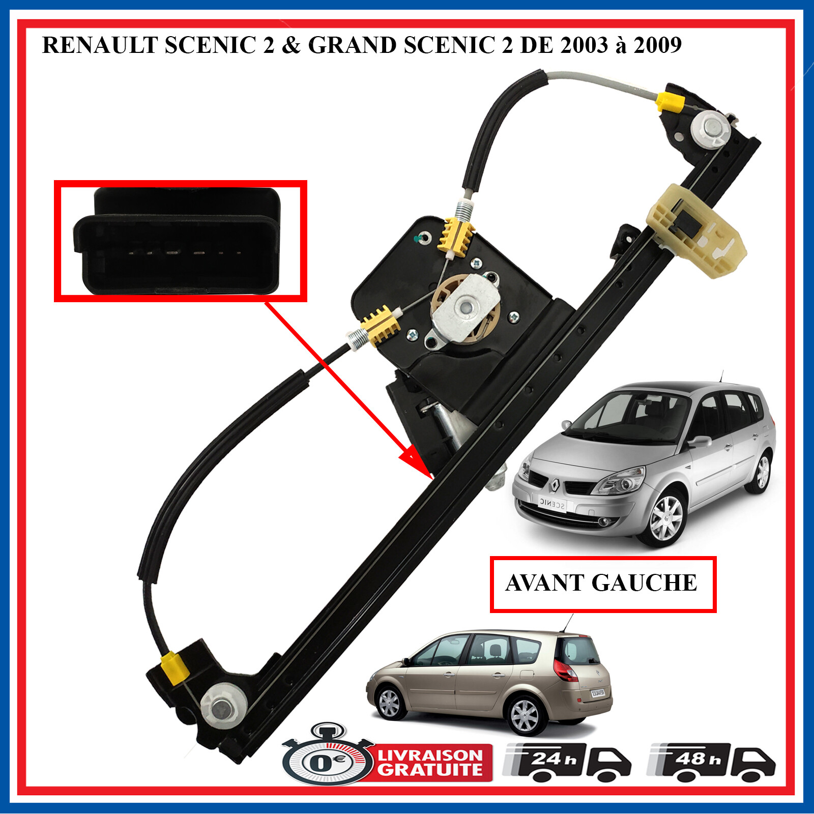 Lève-vitre avant conducteur Scénic 2 avec moteur Temic 8200118777